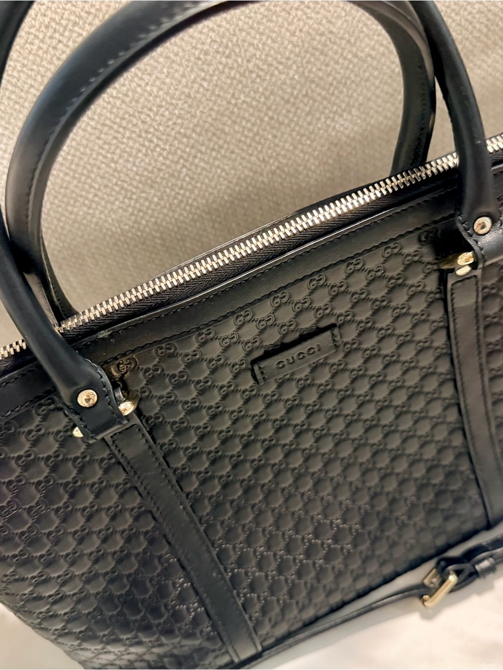 Microguccissima Gucci Black Leather GG Embossed Satchel - Picture 4 of 13